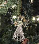 4E's Novelty Glass Angel Ornaments for Christmas Tree (Set of 24) - 2.5" Mini Angels Decor, Clear Spun Glass Angel Ornaments for Holiday Season