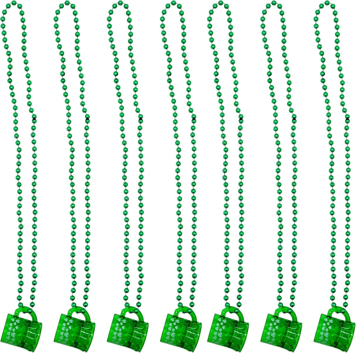 4E's Novelty St. Patrick’s Day Beads Necklace With Shot Glasses Beer Mug - Pack of 12, Shamrock Party Favors & Costume Accessories