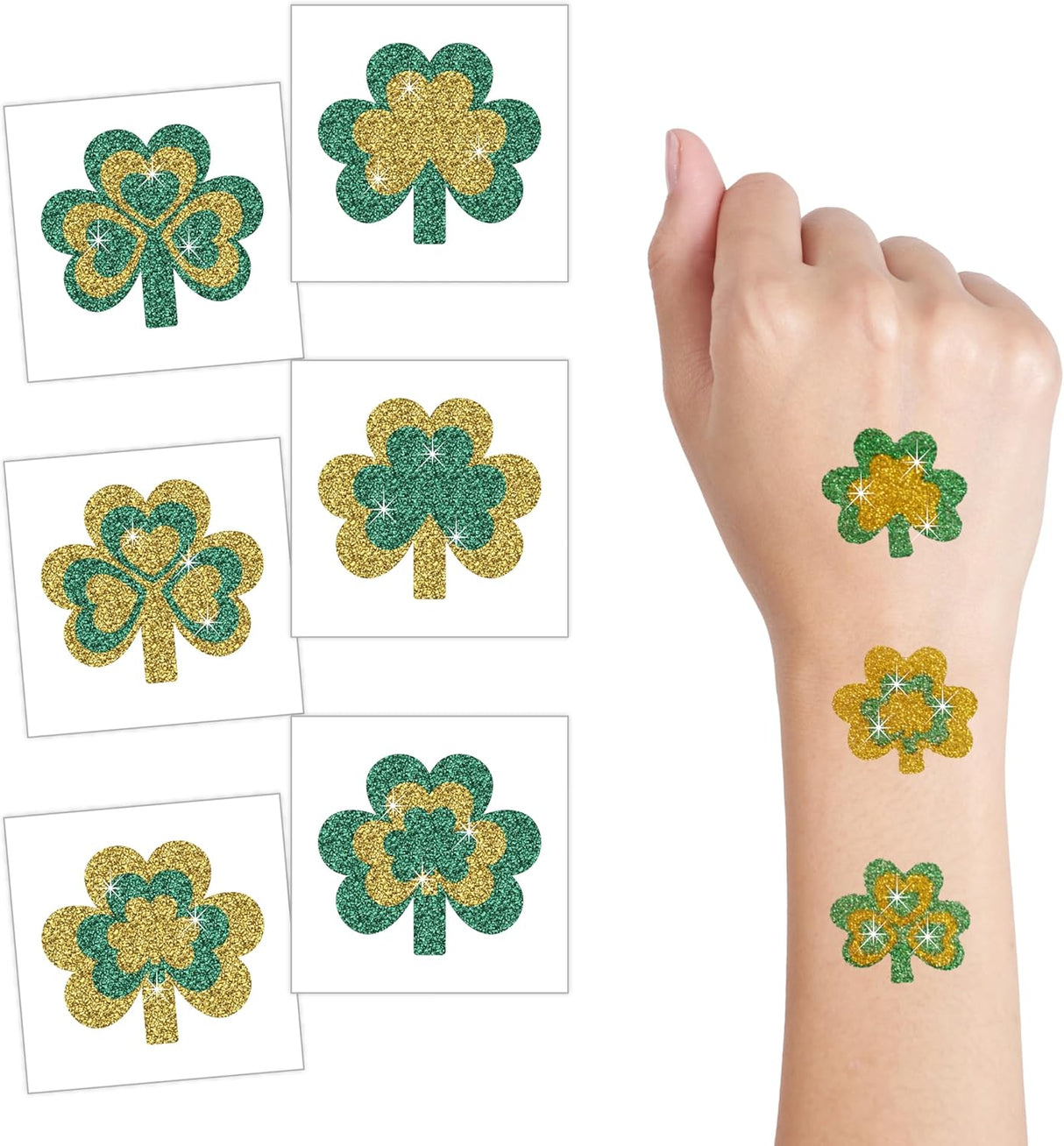 4E's Novelty Glitter Shamrock Tattoos – 24 Pack St. Patrick’s Day Party Accessories for Kids & Adults