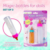 4E's Novelty 2 Pack Baby Doll Bottles Accessories, Magic Doll Disappearing Milk and Juice - Baby Doll Accessories Toys for Kids & Toddlers, Great Gift for Little Girls Ages 3 4 5 6 7