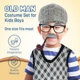 4E's Novelty Old Man Costume – Vest, Cane & 8-Pc Dress-Up Kit for Kids (Medium)