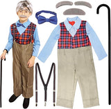 4E's Novelty Grandpa Costume – 6-Pc Old Man Outfit with Cane for Kids (Medium)