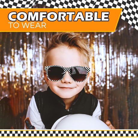 Checkered Sunglasses for Men, Women, and Kids - Includes 12 pcs Sunglasses, Perfect Race Car Party Favors