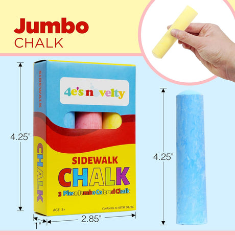 Jumbo Chalk for Kids, 3 pcs per pack , Non-Toxic Sidewalk Chalk Bulk Pack, Ideal for Toddlers 1-3