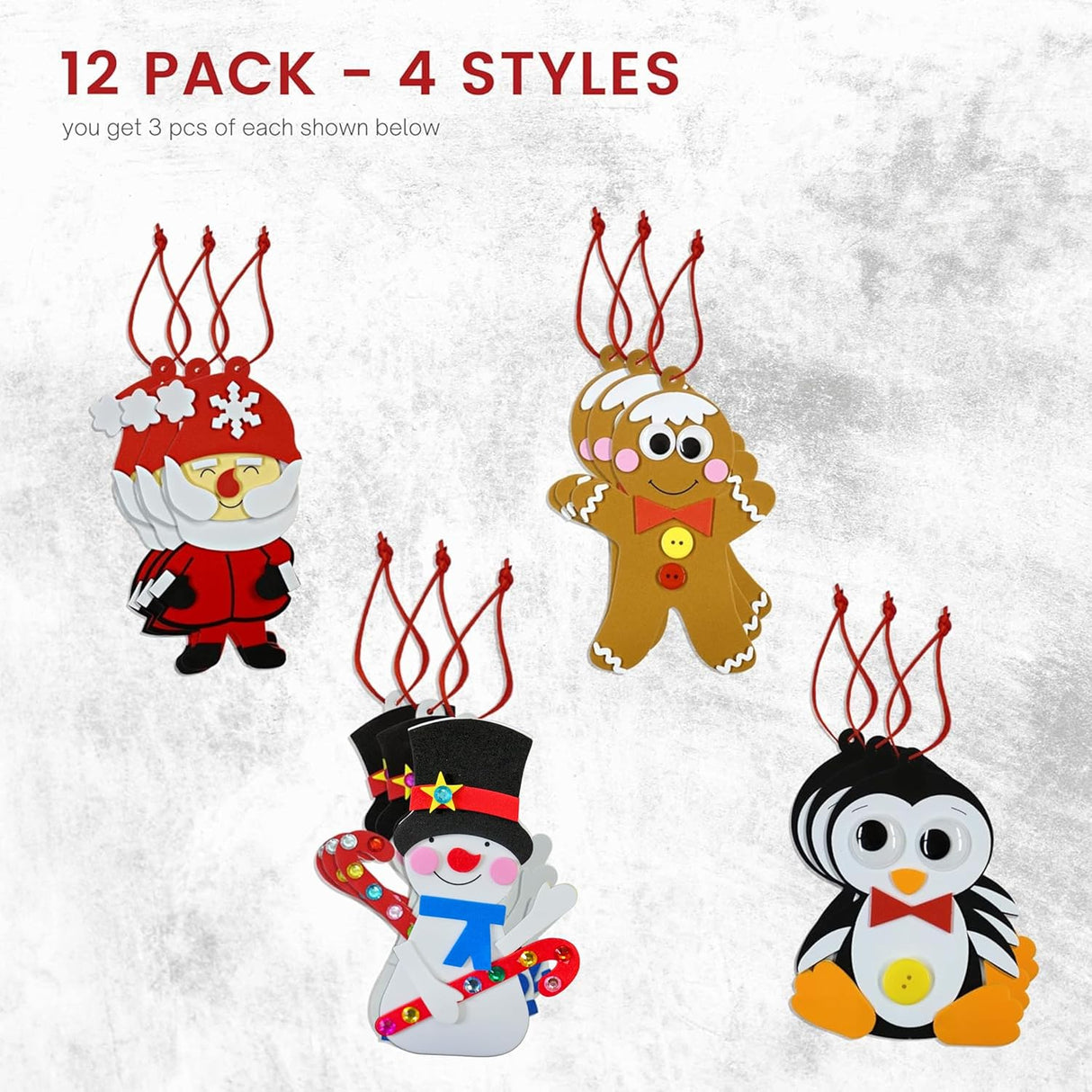 4E's Novelty 12 Pack Foam Christmas Character Ornament Crafts for Kids - DIY Christmas Arts & Ornament Crafts for 3-12 Kids, Holiday Crafts for Kids