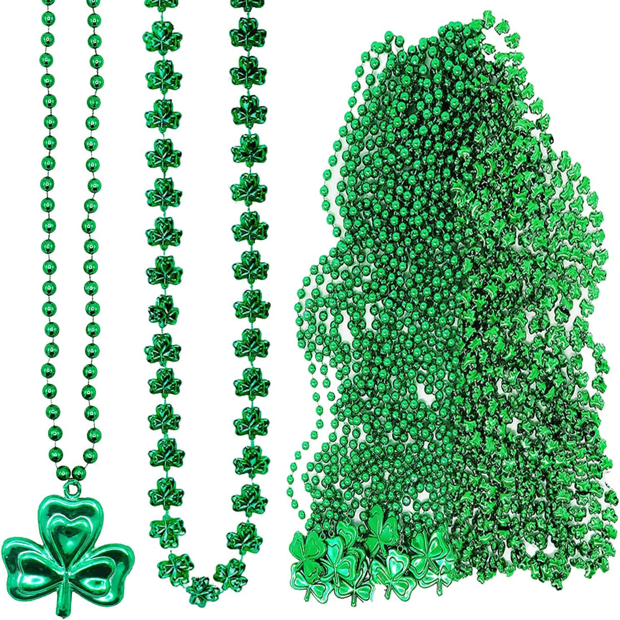 4E’s Novelty St. Patrick’s Day Beads Necklace – 24 Pack Shamrock Green Beads for Party Favors