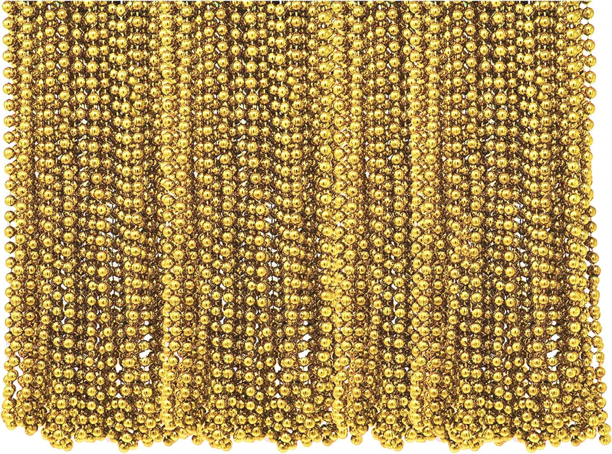 4E's Novelty Gold Beads Necklaces – 72 Pack Bulk Mardi Gras Party Favors & Parade Accessories