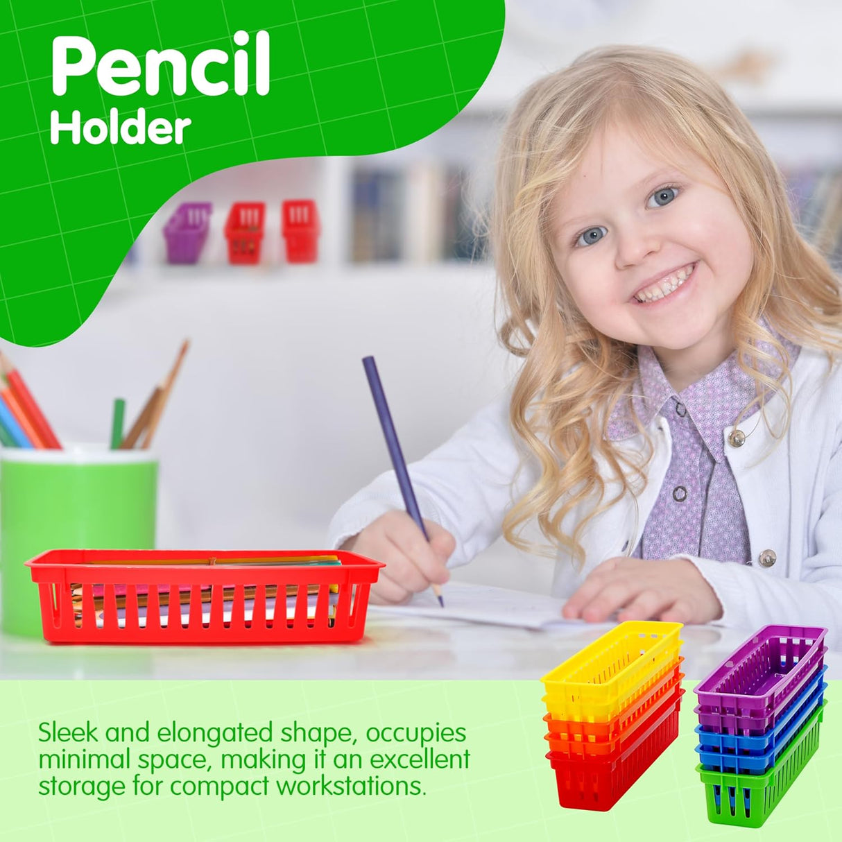 Pencil Baskets for Classroom Essential: 12 pcs per pack, Colored Pencils, Drawer Organizer, Plastic Storage Bins, Teacher Desk and Classroom Must-Haves