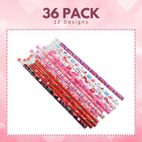 4E's Novelty 36-Pack Valentine Pencils with Erasers – Heart-Themed Classroom Party Favors