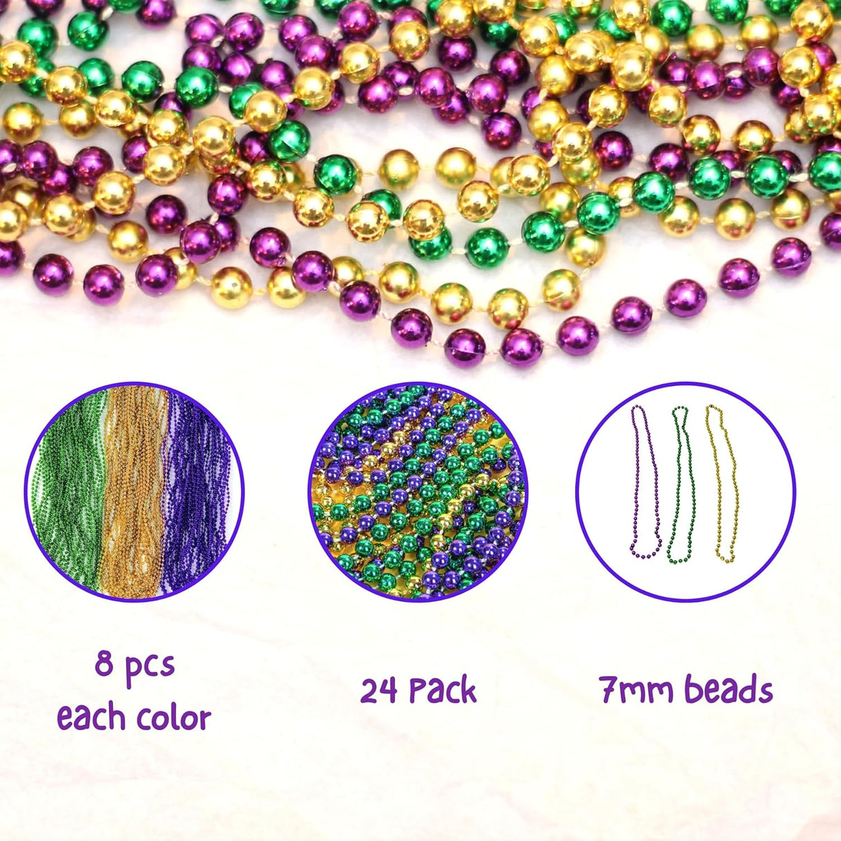 4E's Novelty 24-Pack Purple, Green & Gold Bead Necklaces Mardi Gras Party Supplies