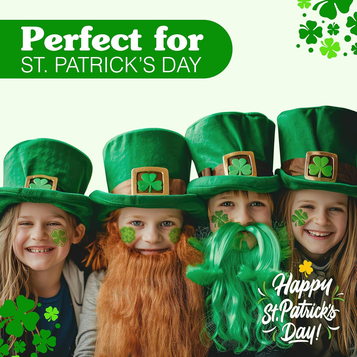 4E's Novelty 72-Pack Shamrock Tattoos – St. Patrick's Day Party Favors for Kids, Pre-Cut Designs