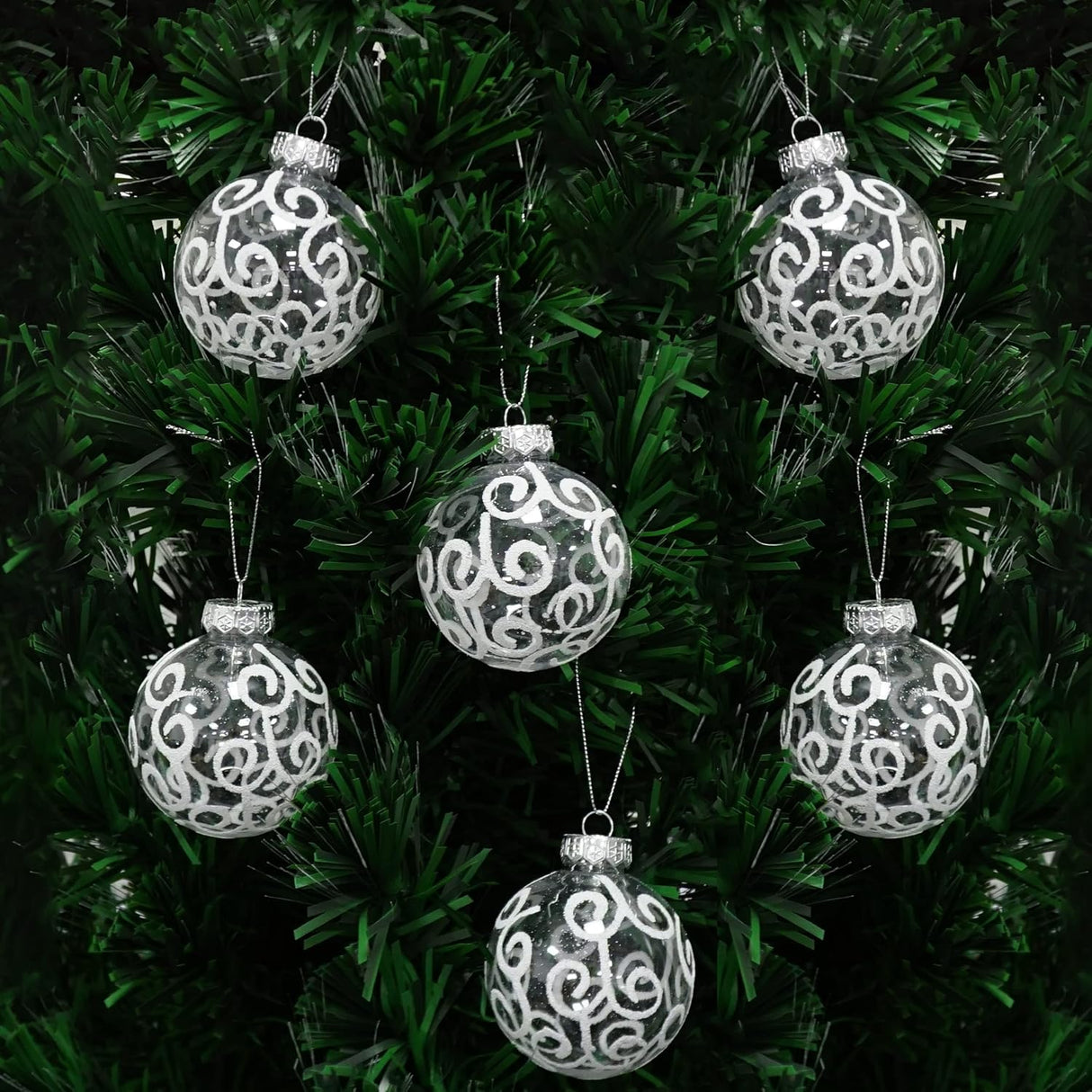 4E's Novelty 12 Pack Shatterproof White Christmas Ball Ornaments - White Swirl Christmas Balls 3.15"/80mm, Large Ornaments for Christmas Tree Deco