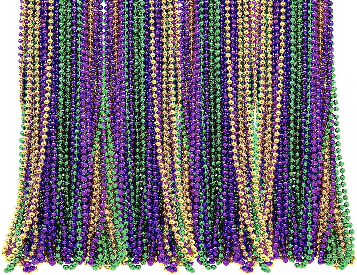 4E's Novelty Bulk 72 Mardi Gras Bead Necklaces – 33" Long, 7mm Thick Party Favors