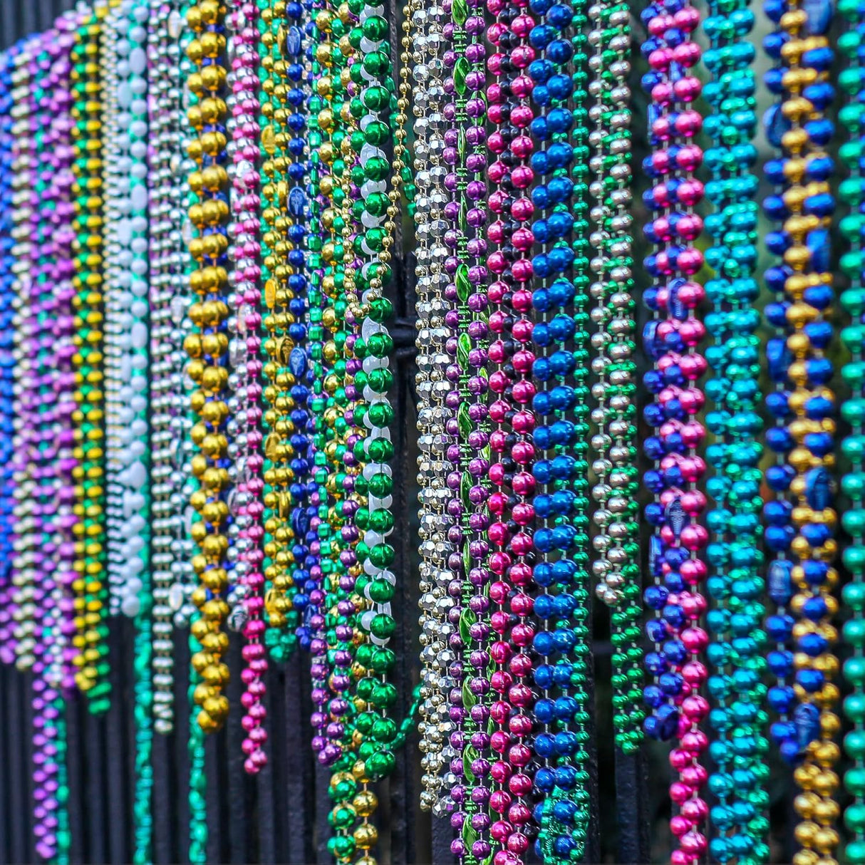 4E's Novelty Mardi Gras Beads Bulk Set – 144 Pieces, 33" 6mm Metallic in 12 Colors