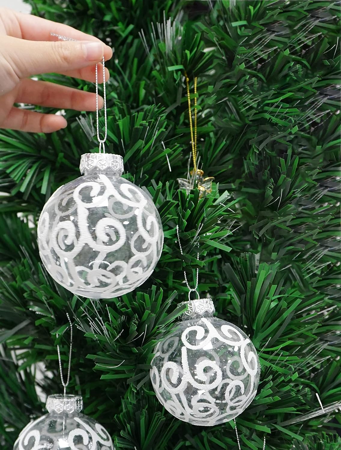 4E's Novelty 12 Pack Shatterproof White Christmas Ball Ornaments - White Swirl Christmas Balls 3.15"/80mm, Large Ornaments for Christmas Tree Deco