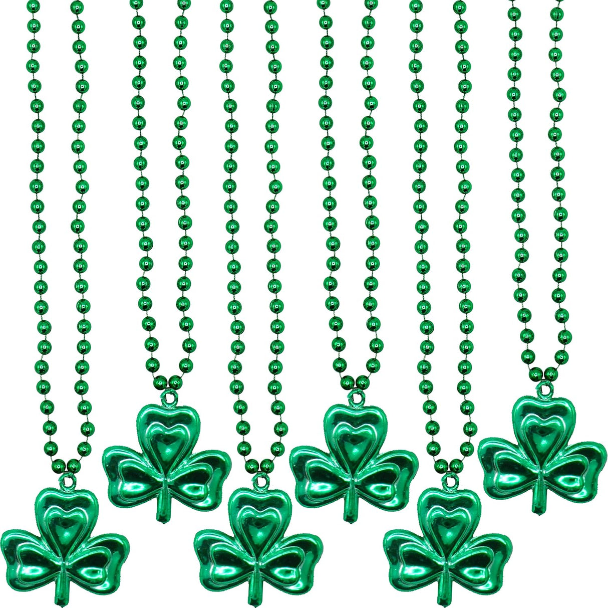 4E's Novelty St. Patrick's Day Beads Necklace Bulk (24 Pack) – Shamrock Green Beads for Irish Party Favors