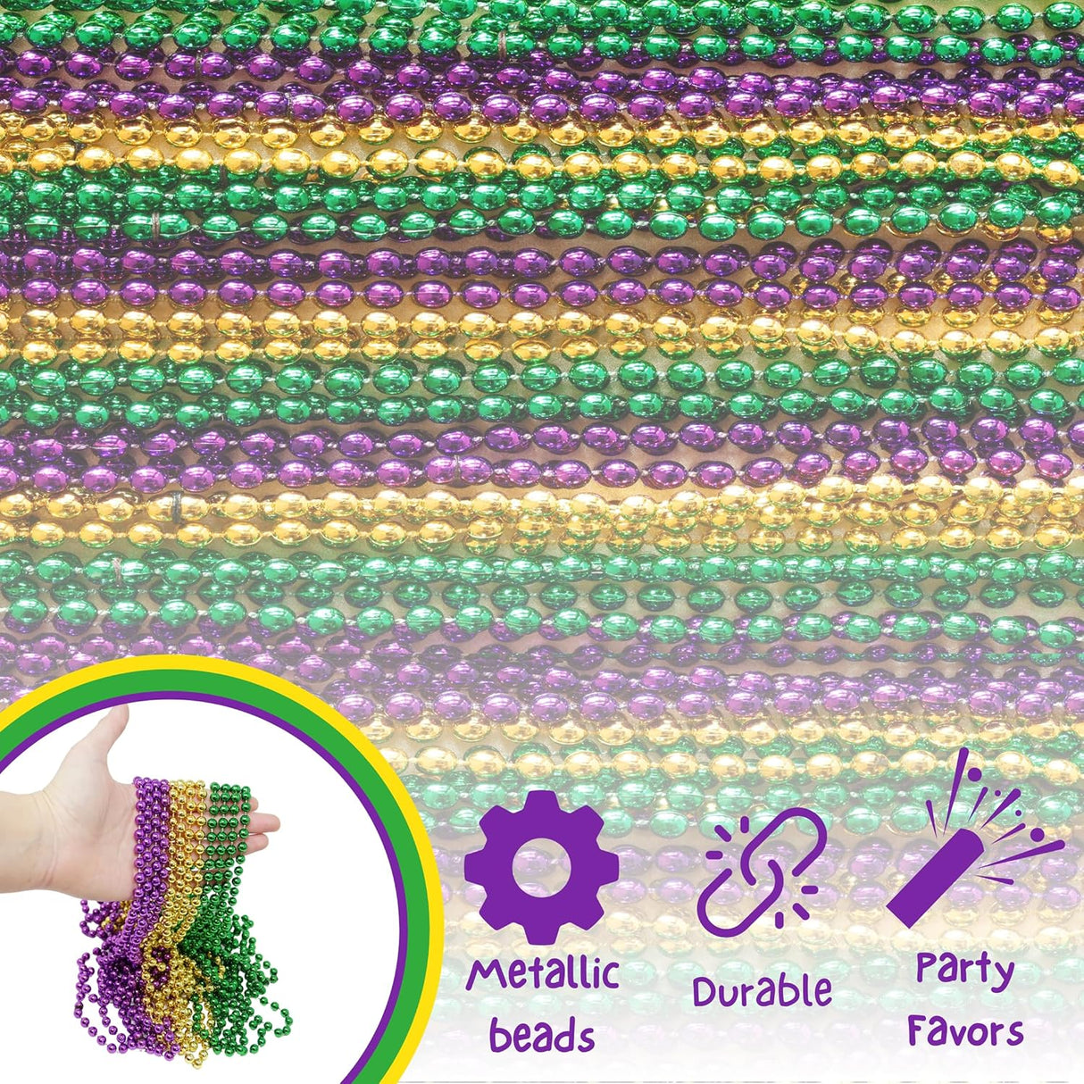 4E's Novelty 24-Pack Purple, Green & Gold Bead Necklaces Mardi Gras Party Supplies