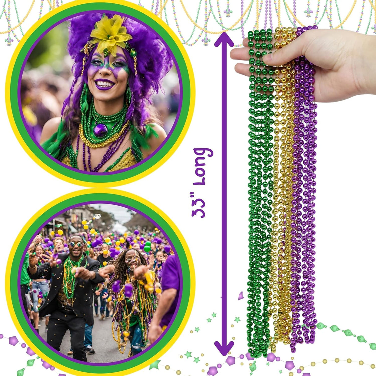 4E's Novelty 24-Pack Purple, Green & Gold Bead Necklaces Mardi Gras Party Supplies