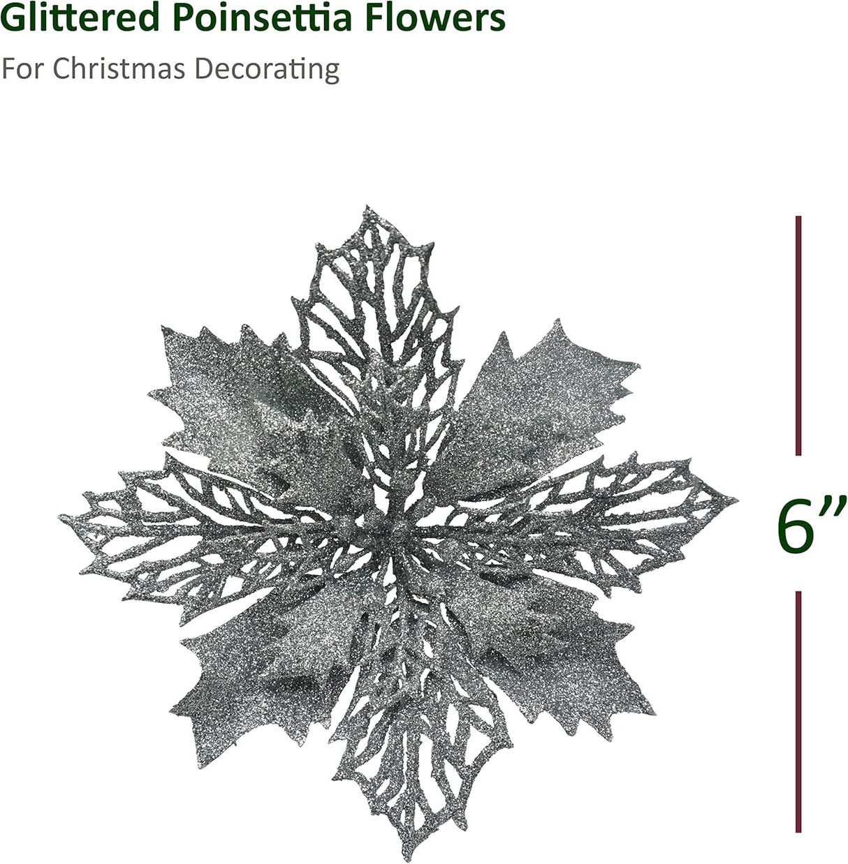 12 Pcs Silver Poinsettia Christmas Decorations 6" Artificial Poinsettia Flowers for Christmas Tree Decoration Ornaments by 4E's Novelty