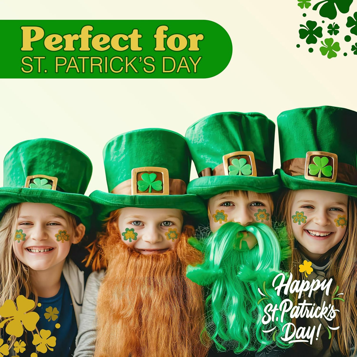 4E's Novelty Glitter Shamrock Tattoos – 24 Pack St. Patrick’s Day Party Accessories for Kids & Adults