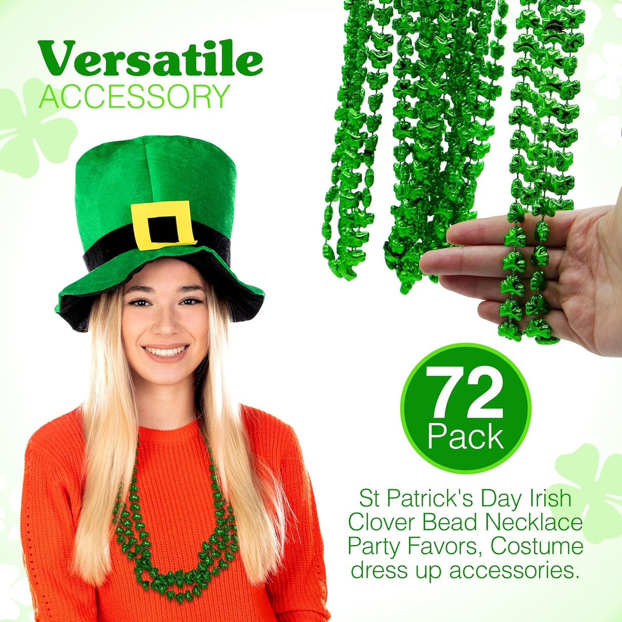 4E’s Novelty 72-Pack St. Patrick’s Day Beads Necklace – Shamrock Green Party Favors