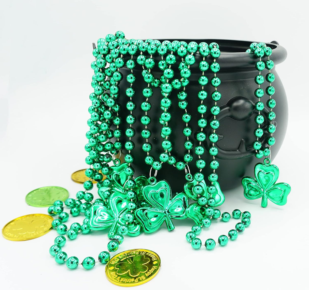 4E’s Novelty St. Patrick’s Day Beads Necklace – 24 Pack Shamrock Green Beads for Party Favors