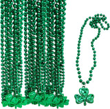 4E's Novelty St. Patrick's Day Beads Necklace Bulk (24 Pack) – Shamrock Green Beads for Irish Party Favors