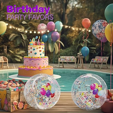 Birthday Beach Balls: Happy Birthday Balloon Beach Ball Garland, Jumbo and Mini BeachBalls, Glitter Beach Ball, Great Pool Party Birthday Decorations