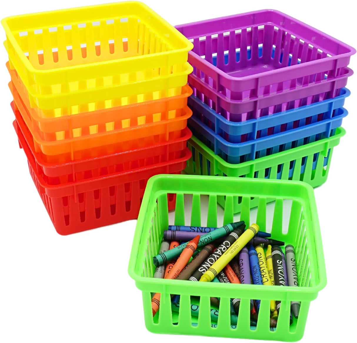 Square Classroom Baskets for Classroom Storage - Crayon Organizer, Small Bins, Plastic Crayon Box, Crayon Storage, Pencil Tray