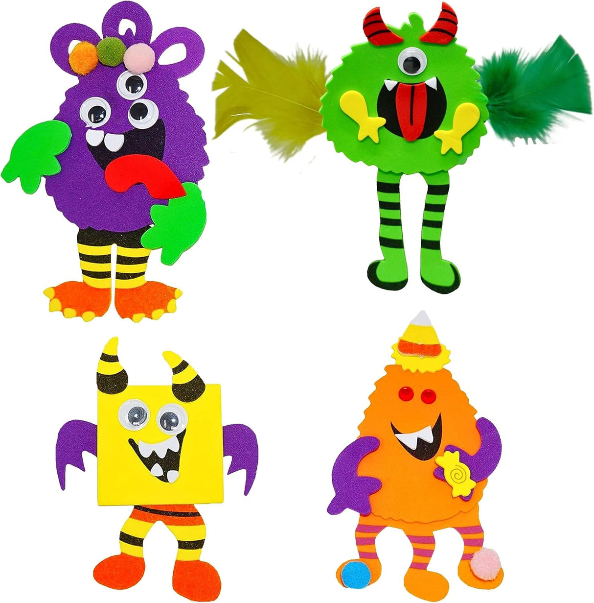 4E's Novelty Halloween Crafts for Kids (4 Pack) - Silly Monster Crafts Kids with Magnetic Foam Stickers, Fun Halloween Party Crafts for Kids Ages 3+