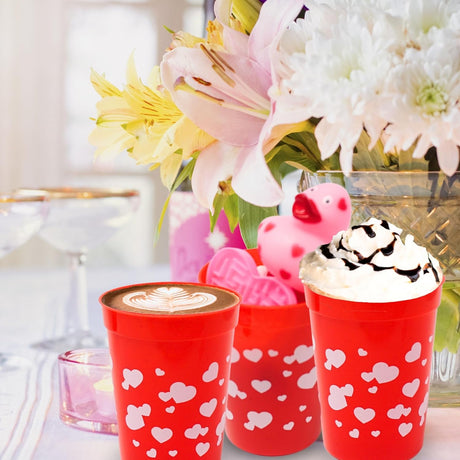 4E's Novelty 12-Pack Valentine Reusable Cups – BPA-Free 8oz Kids’ Party Favors for Classroom