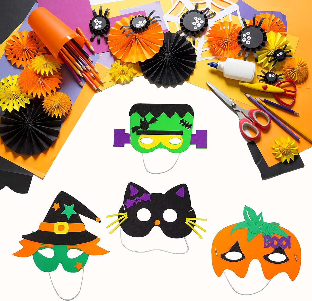 4E's Novelty 12 Halloween DIY Masks to Decorate for Kids - Self Adhesive Foam Halloween Craft for Kids, Perfect Halloween Mask Craft for Kids Ages 3+