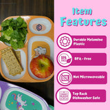 4E's Novelty Melamine Dinner Plate for Kids Girls & Boys, Set of 4 Plastic Divided Plates, Dinnerware Plates For Picky Eaters, BPA Free Dishwasher Safe (Girls)