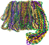 4E's Novelty 100-Piece Assorted Mardi Gras Bead Necklaces – Metallic Purple, Gold, Green