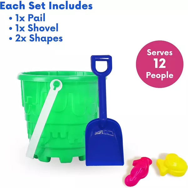 4EsNovelty 48-Piece Beach Toys Set- 12 Buckets, 12 Shovels, and 24 Intricate Sand Molds