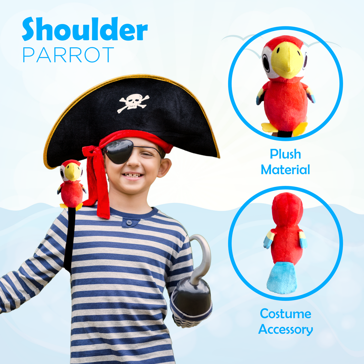 4E's Novelty Stuffed Parrot on Shoulder - Kids Pirate Parrot Shoulder Prop, Halloween Parrot Stuffed Animal Prop, Kids Pirate Accessories for Party