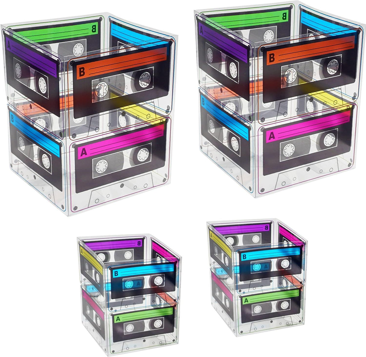 Cassette Tape Bucket Centerpiece (4 Pack) - Retro 80s and 90s Party Supplies for Adults & Kids