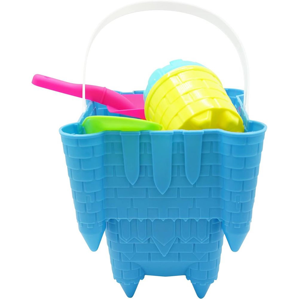 4E's Novelty 17-Piece Beach Toy Set with Bag for Toddlers - Castle Bucket, Shovels, Molds, Mesh Beach Bag Backpack, Sand Toys for Kids (Ages 3-10)