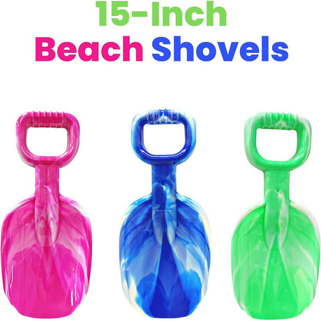 4E's Novelty 3 Pcs Large 15 Inch Beach Shovel Toy Set - Heavy Duty Plastic Sand Shovels for Kids, Ideal for Ages 3-10 and Outdoor Summer Sandbox Play