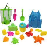 4E's Novelty 17-Piece Beach Toy Set with Bag for Toddlers - Castle Bucket, Shovels, Molds, Mesh Beach Bag Backpack, Sand Toys for Kids (Ages 3-10)