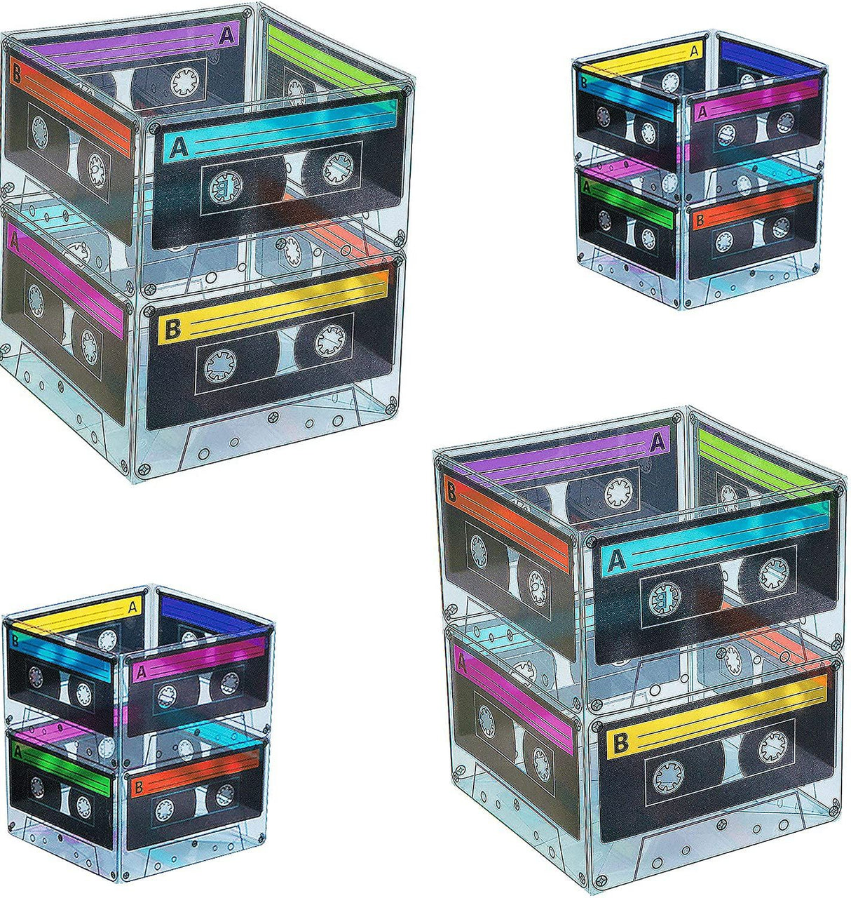 Cassette Tape Bucket Centerpiece (4 Pack) - Retro 80s and 90s Party Supplies for Adults & Kids